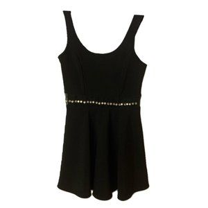 Solemio Black Dress With Mesh Silver Studded Waist Detail